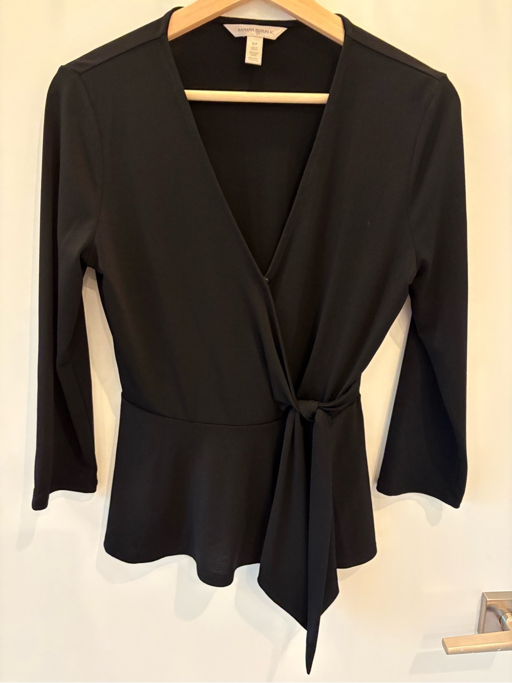 Banana Republic Black Wrap Tie Peplum Blouse
